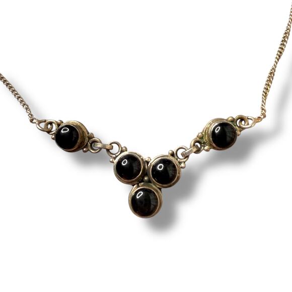 Vintage Southwestern Onyx Cabochon stations necklace 18 inch Sterling 925 - Picture 2 of 7